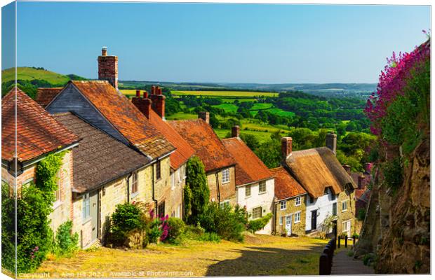 Sun drenched cottages on the iconic Gold Hill Canvas Print by Alan Hill