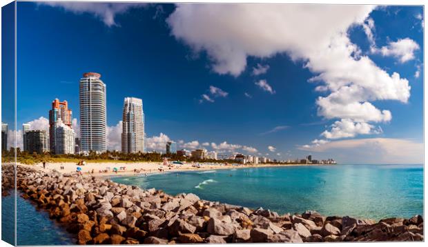 Miami Beach panorama - sun, sand and sea Canvas Print by Alan Hill