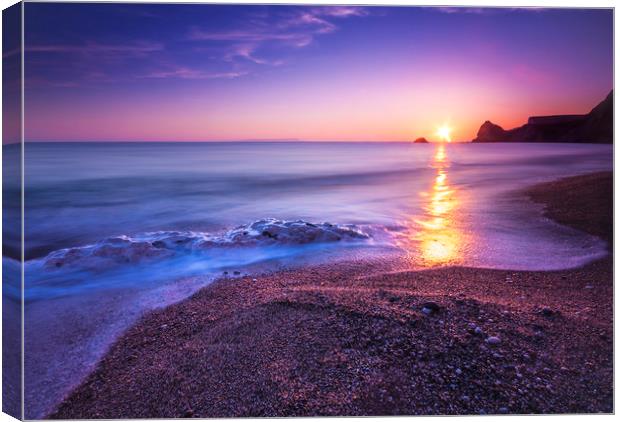 Serene South Dorset Beach and Sea at Sunset  Canvas Print by Alan Hill