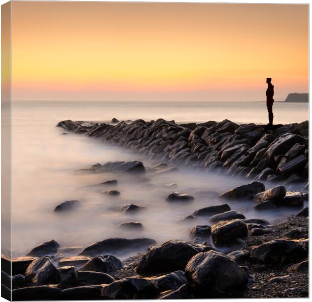 Lone figure stands looking out to sea Canvas Print by Alan Hill