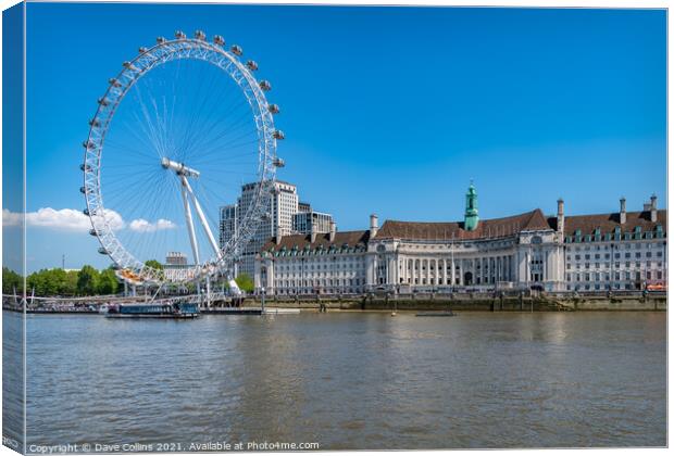 The London Eye Wheel and the Old London County Hall on the South Bank of the River Thames, London, UK Canvas Print by Dave Collins