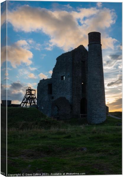 Semi silhouette at dusk of Magpie Mine near Sheldon in the Peak District,  Derbyshire, England Canvas Print by Dave Collins