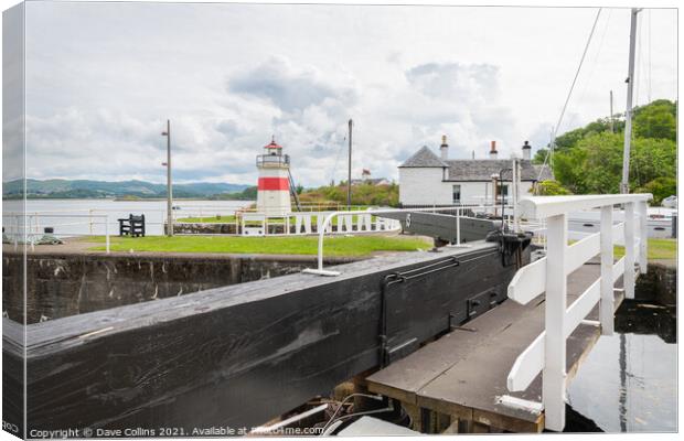 The sea lock gates at the western end of the Crinan Canal. Canvas Print by Dave Collins