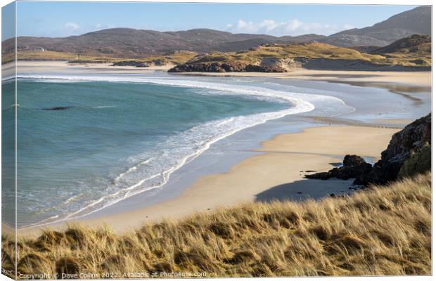 Waves on Carnish Beach and Cappadale Sands at Low Tide, Isle of Lewis, Scotland Canvas Print by Dave Collins