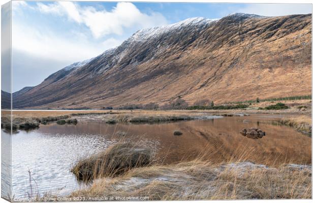 The meeting point of River Etive and the Loch Etive on a frosty morning in the Highlands, Canvas Print by Dave Collins