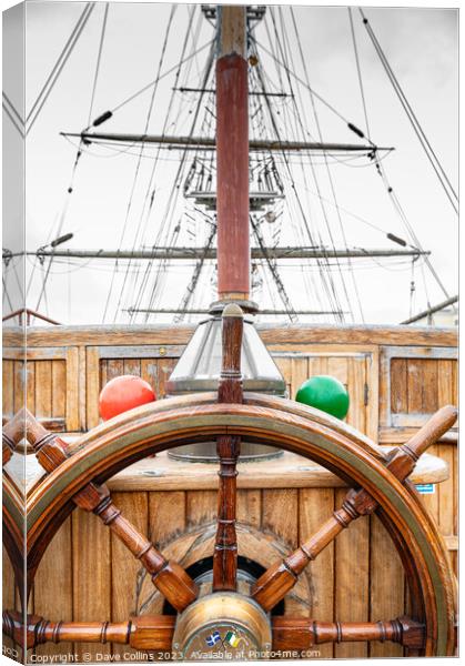 The Steering Wheel of the Jeanie Johnston replica famine ship, Dublin, Ireland Canvas Print by Dave Collins