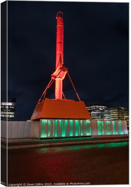 The Diving Bell used in the building of Dublin Port’s quay walls illuminated at night, Dublin, Ireland Canvas Print by Dave Collins