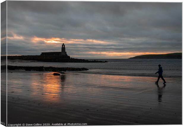 Silhouette of Harbour Light Tower and walker at du Canvas Print by Dave Collins