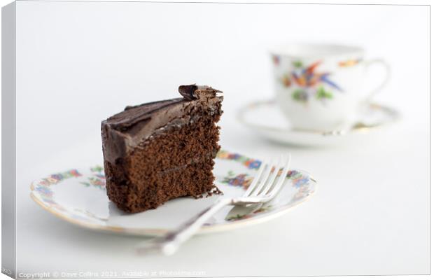 Tea and Chocolate Cake in Antique bone china Canvas Print by Dave Collins