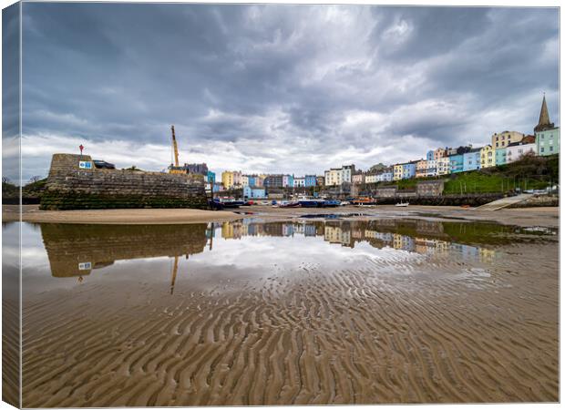 Tenby Harbour Moody Skies Canvas Print by Colin Allen