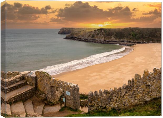 Sunset  at Barafundle Bay Canvas Print by Colin Allen