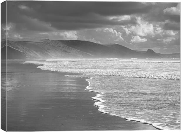 Storm at Newgale, Pembrokeshire. Black and White. Canvas Print by Colin Allen