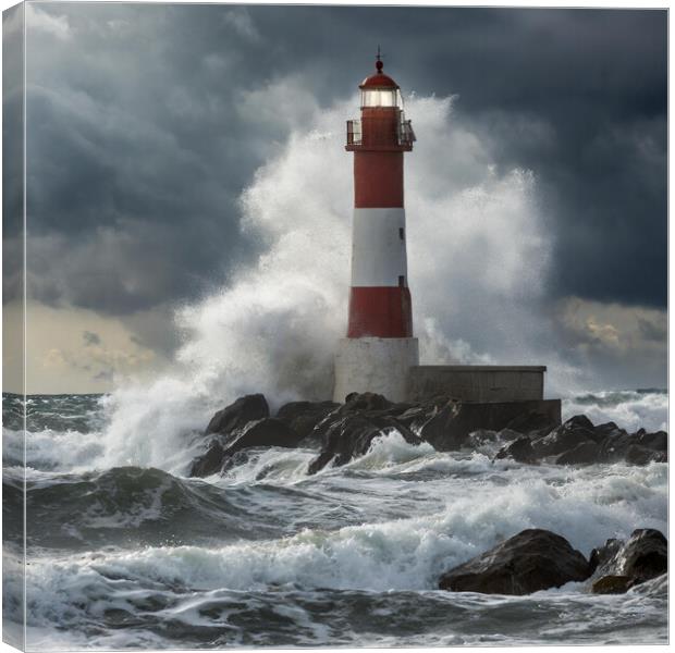 Lighthouse in a Storm Canvas Print by Colin Allen