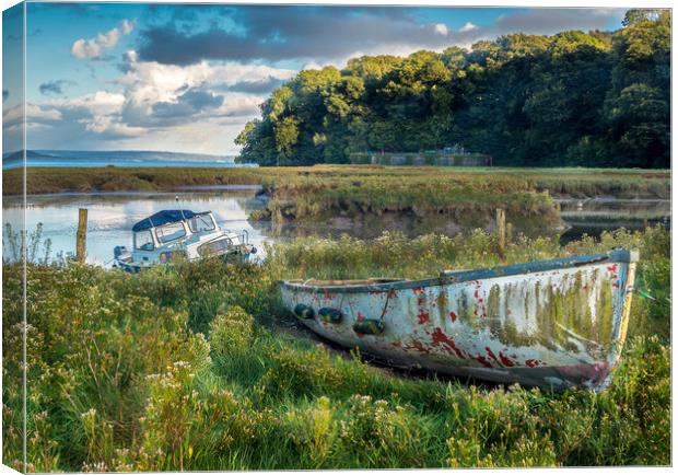 A Colourful Old Boat - Laugharne Estuary.  Canvas Print by Colin Allen