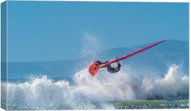 Windsurfing on Newgale Beach. Canvas Print by Colin Allen