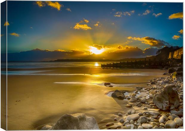 A Winter Sunset at Amroth Beach. Canvas Print by Colin Allen
