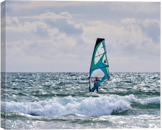 Windsurfing on Newgale Beach. Canvas Print by Colin Allen