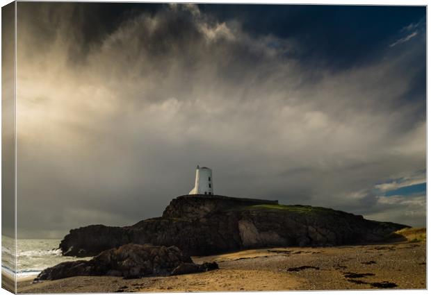 Llanddwyn Tower with Stormy Sky. Canvas Print by Colin Allen