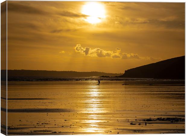 Pendine Beach at Sunset. Canvas Print by Colin Allen
