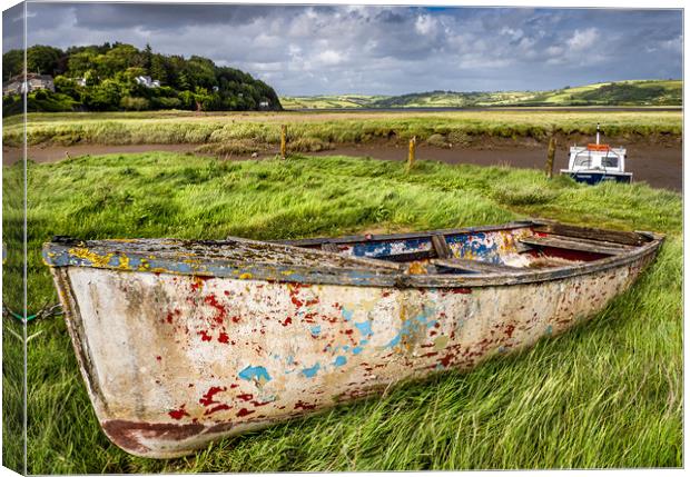 Colourful Old Boat - Laugharne, Carmarthenshire. Canvas Print by Colin Allen