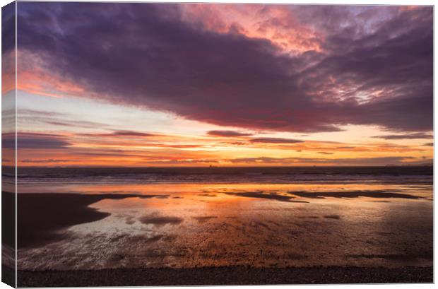 Sunset at Newgale, Pembrokeshire, Wales. Canvas Print by Colin Allen