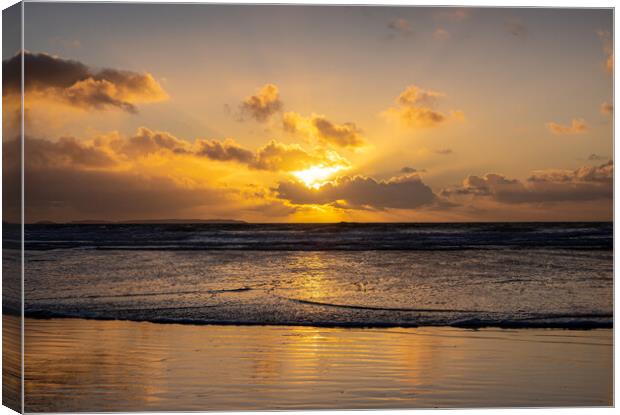 Newgale Sunset in Winter. Canvas Print by Colin Allen