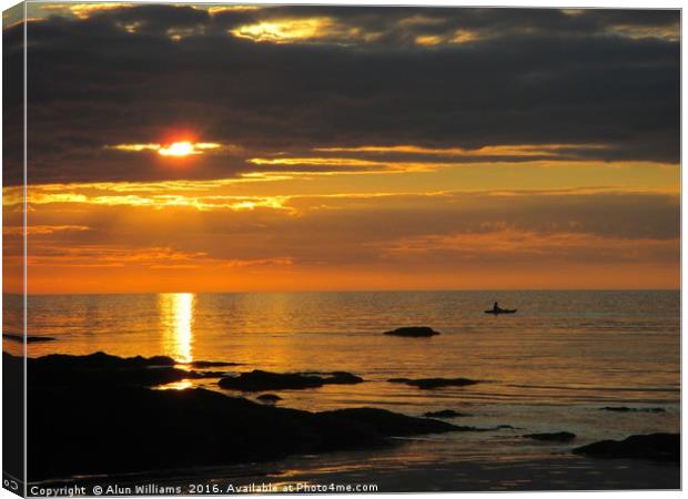             Ocean Sunset with Paddle Boarder       Canvas Print by Alun Williams