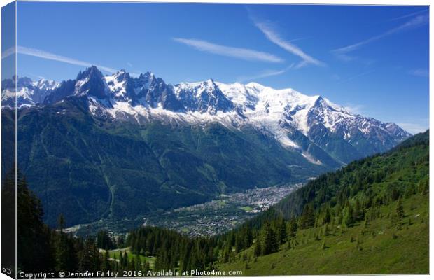 Mont Blanc and the Chamonix Valley Canvas Print by Jennifer Farley