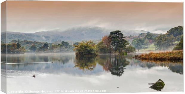 Rydal Water in the Autumn Mist Canvas Print by George Hopkins
