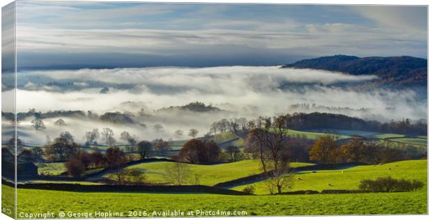 A Misty Panorama of Windermere and the Fells Canvas Print by George Hopkins