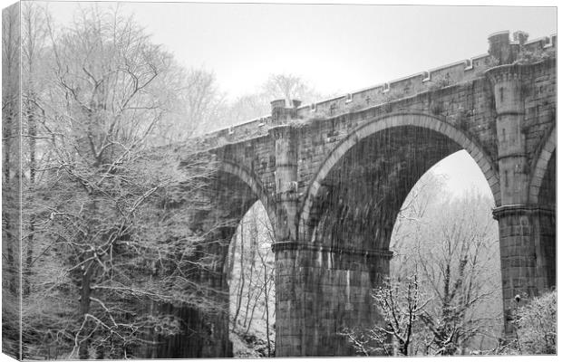  Knaresborough Viaduct with snow Canvas Print by mike morley