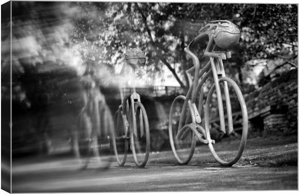 public cyclists sculpture in Knaresborough Canvas Print by mike morley