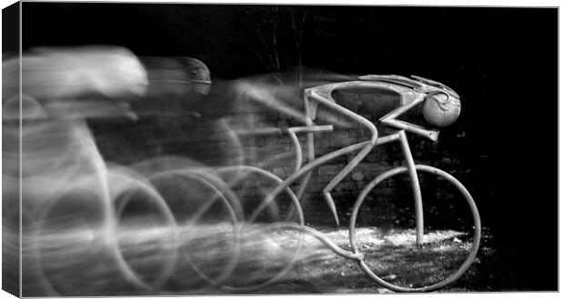 public cyclists sculpture in Knaresborough Canvas Print by mike morley