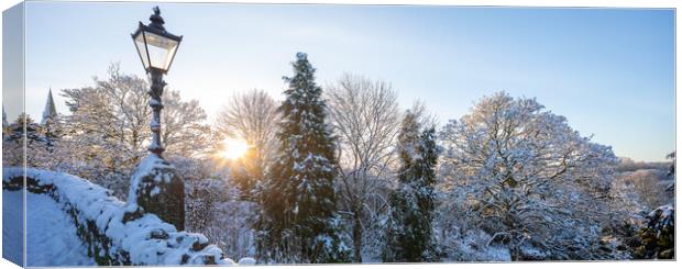 Knaresborough Castle panoramic scene North Yorkshire sunrise with winter snow Canvas Print by mike morley