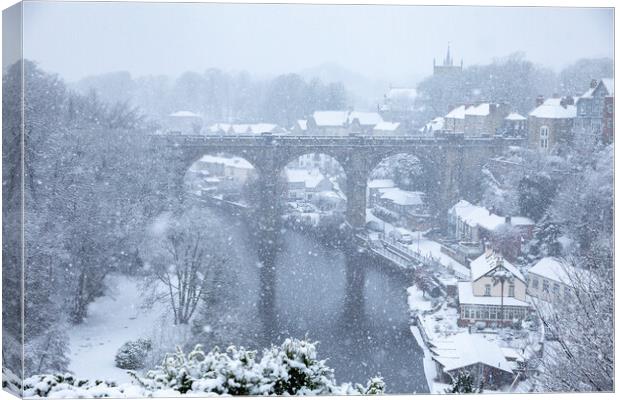 winter snow over Knaresborough Viaduct Canvas Print by mike morley