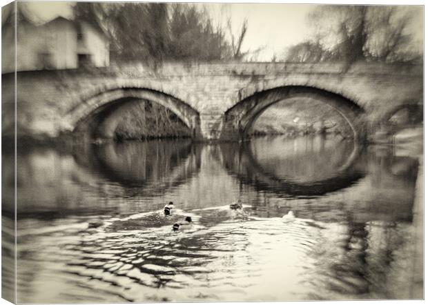 Knaresborough bridge with retro vintage film processing effect Canvas Print by mike morley