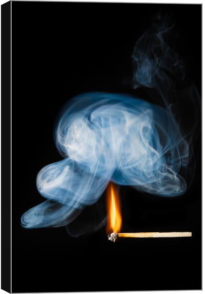 Burning match with smoke and flames Canvas Print by Bryn Morgan