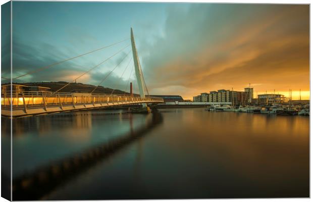 The Sail bridge at Swansea marina  Canvas Print by Bryn Morgan