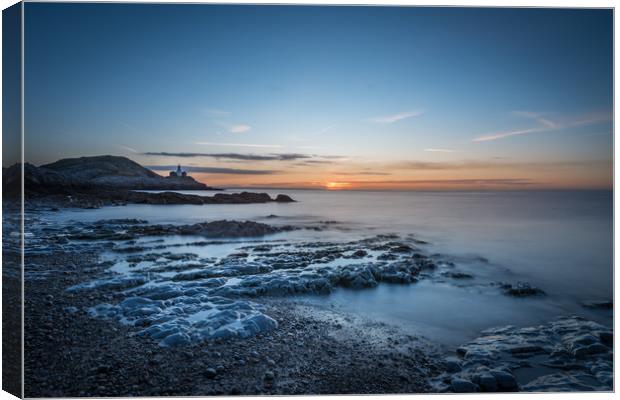 Mumbles lighthouse viewed from Bracelet bay. Canvas Print by Bryn Morgan