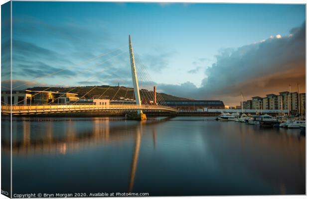 The Sail bridge at Swansea marina Canvas Print by Bryn Morgan