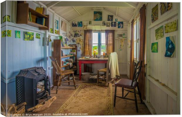 Dylan Thomas writing room filled with furniture and a fireplace Canvas Print by Bryn Morgan