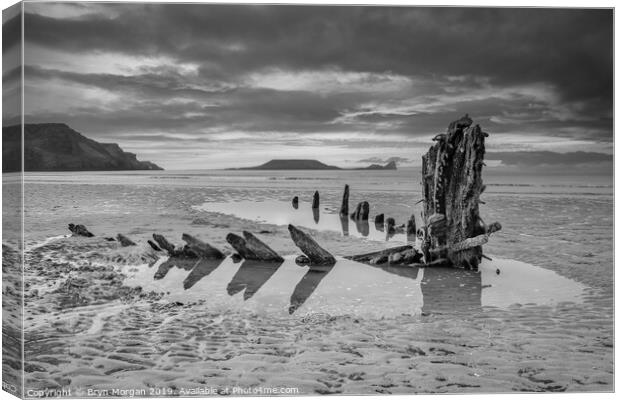 Wreck of the Helvetia at Rhossili Canvas Print by Bryn Morgan
