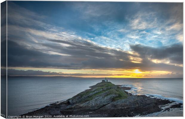 Mumbles lighthouse viewed from the hill above the bay Canvas Print by Bryn Morgan
