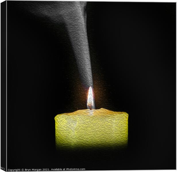 Burning candle with rising smoke Canvas Print by Bryn Morgan