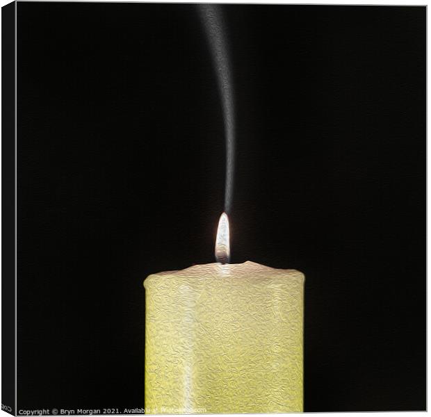 Burning candle with rising smoke Canvas Print by Bryn Morgan