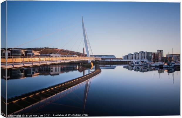 Swansea marina sail bridge Canvas Print by Bryn Morgan