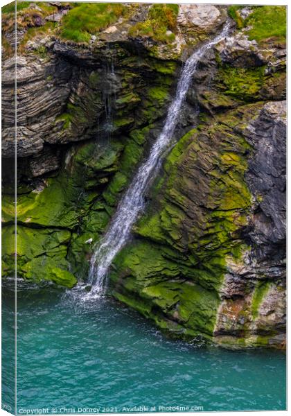 Waterfall at Tintagel Castle in Cornwall, UK Canvas Print by Chris Dorney