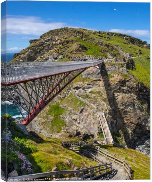 Bridge at Tintagel Castle in Cornwall, UK Canvas Print by Chris Dorney