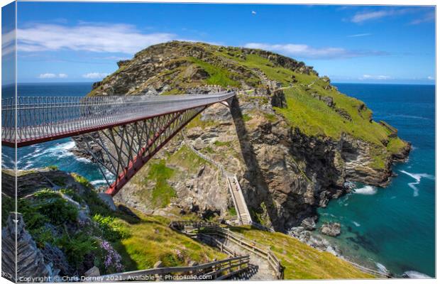 Bridge at Tintagel Castle in Cornwall, UK Canvas Print by Chris Dorney