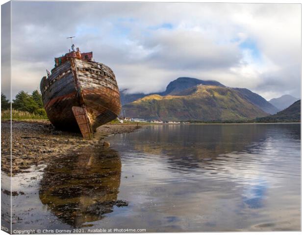 Old Boat of Caol and Ben Nevis in Scotland, UK Canvas Print by Chris Dorney